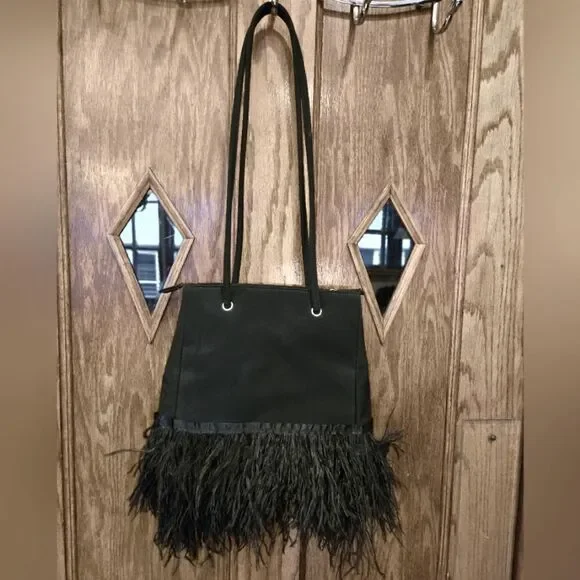 Ostrich Feather Trim Shoulder Bag - Picture 4 of 9